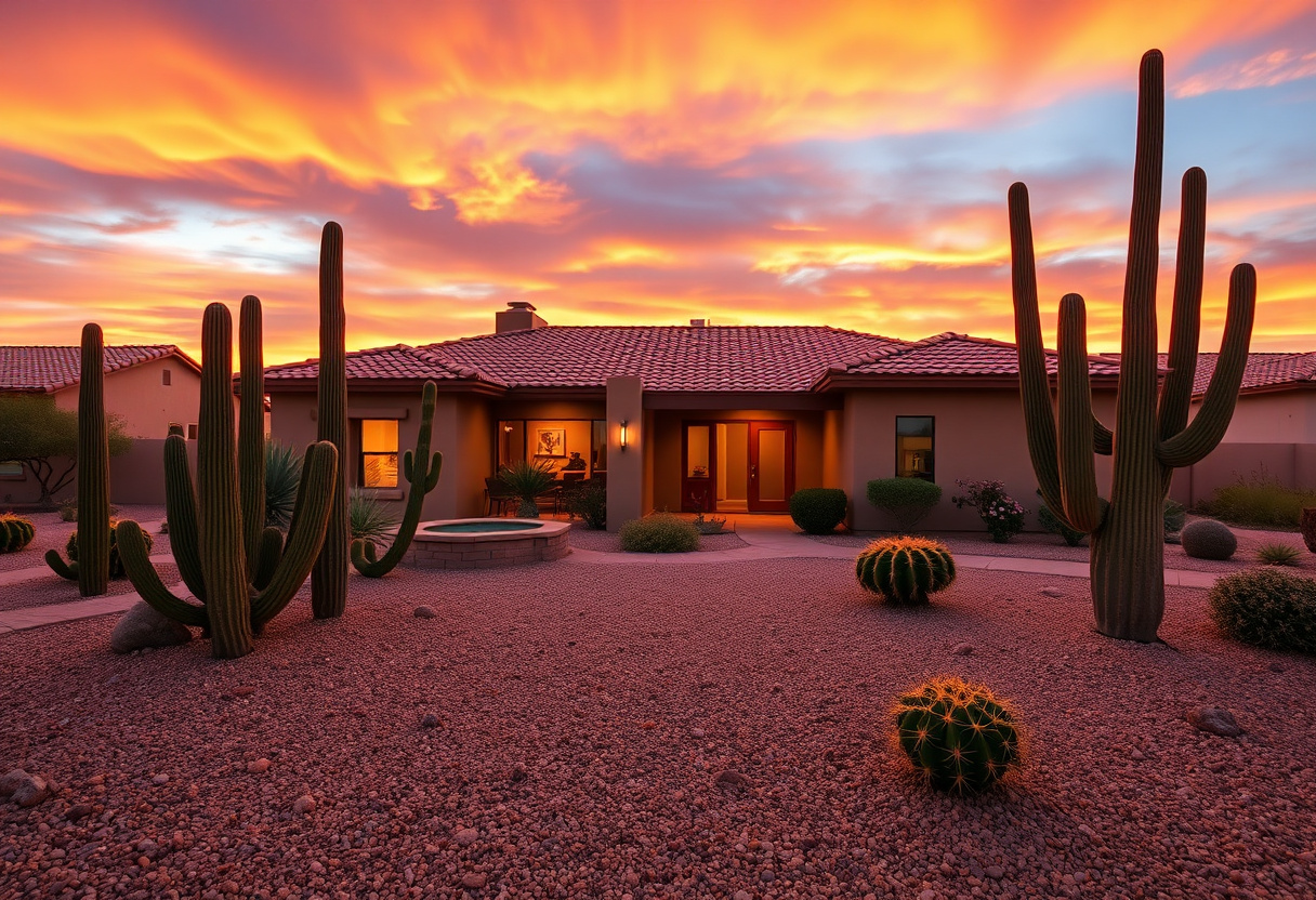 Energy-efficient Queen Creek Arizona home under intense summer sun