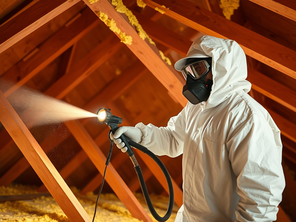Insulation contractor spraying spray foam in a Queen Creek attic